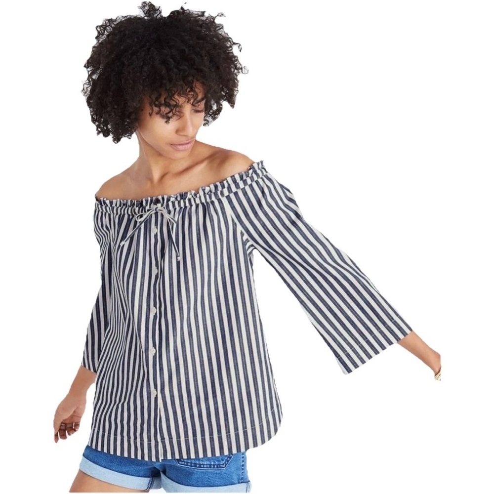 Madewell Shimmer Stripe Off Shoulder Top Size XS